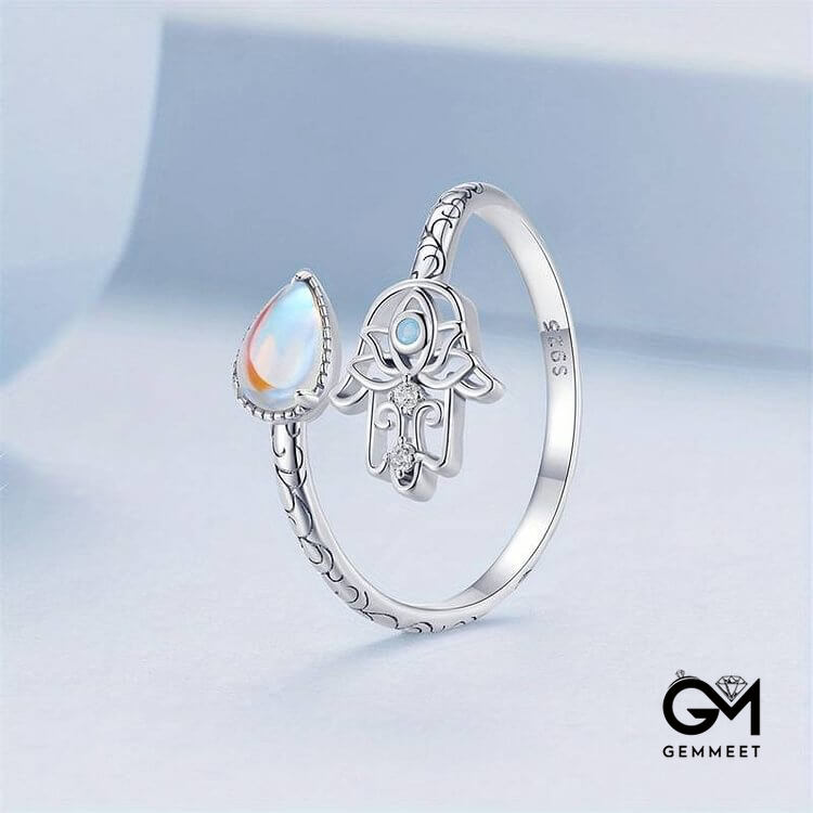 Moonstone Hamsa Symbol Wrap S925 Ring