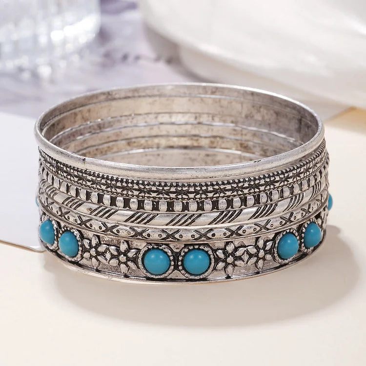 Bohemian Ethnic Exaggerated Metal Turquoise Bracelet