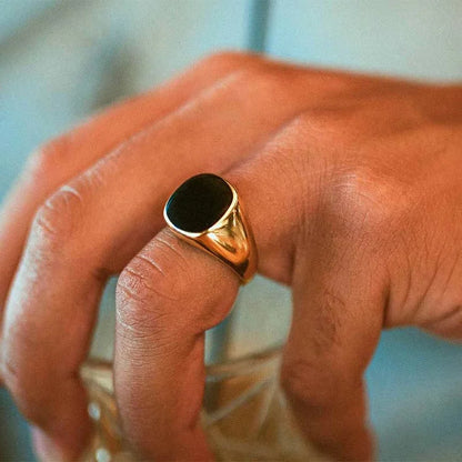 Vintage Styled Black Obsidian Signet Ring