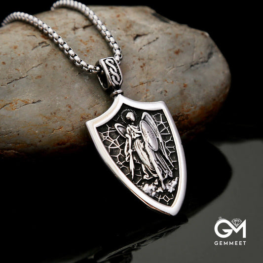 Archangel Stainless Steel Vintage Shield Necklace