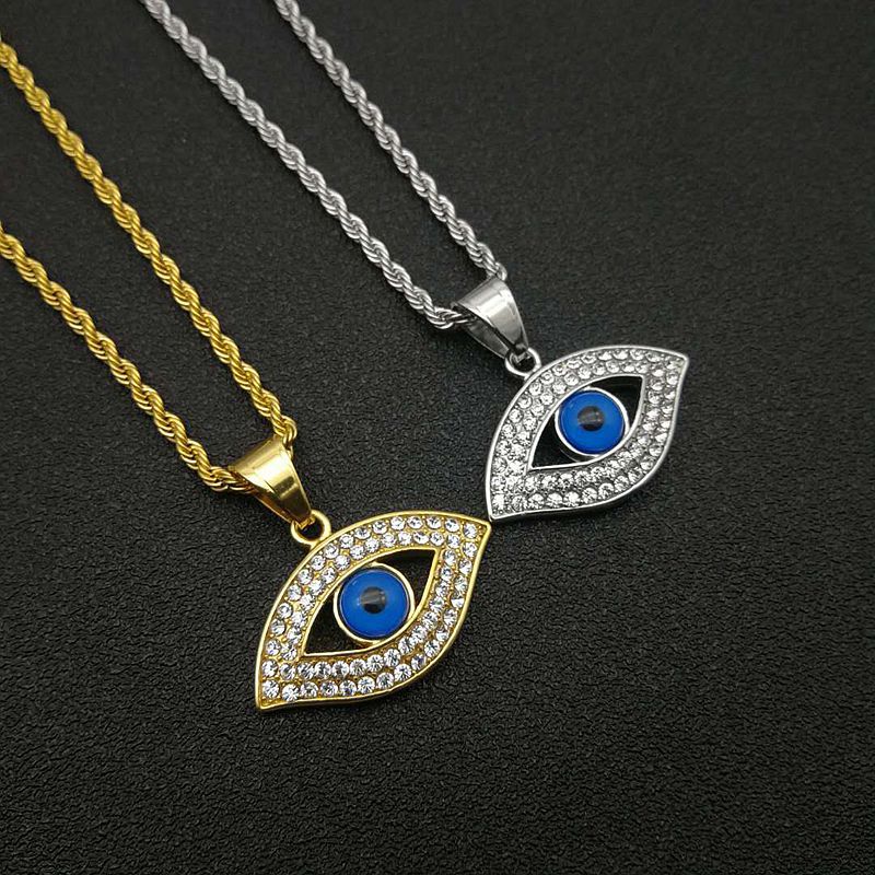 HIPHOP Jewelry Gold-plated Inlaid Zircon Blue Eye Pendant