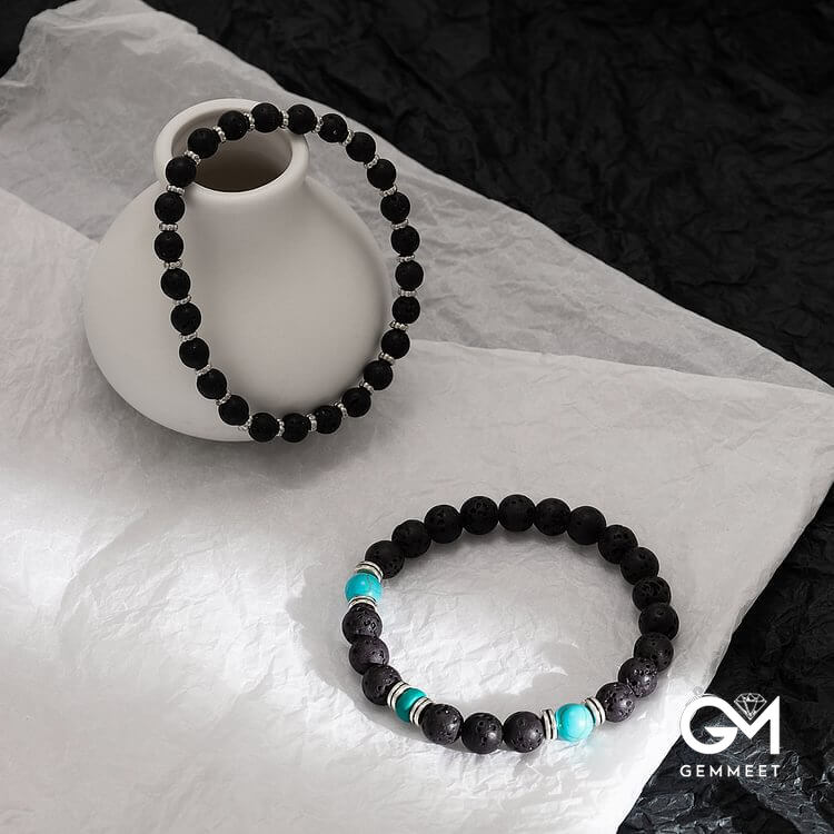 Lava Stone Turquoise Men Bracelet Set