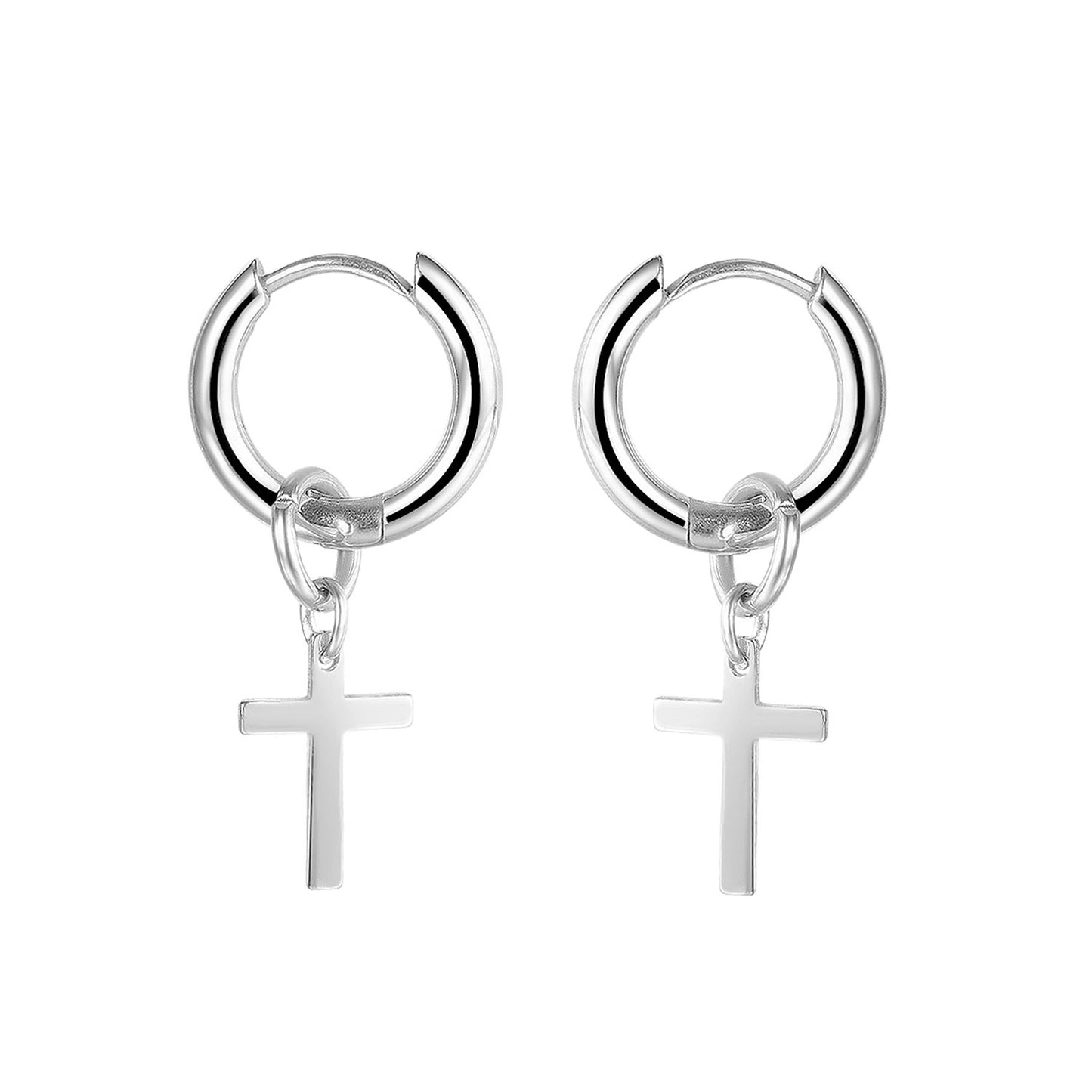 Stainless Steel Cross Pendant Dangle Earrings