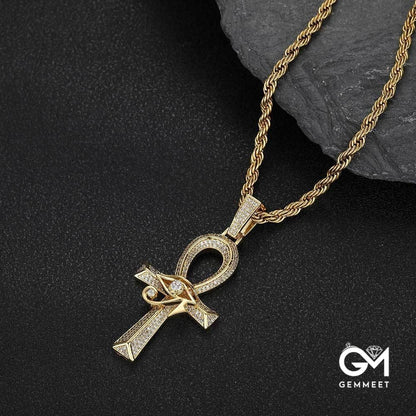 Eye Of Horus Ankh Pendant In White Gold Necklace