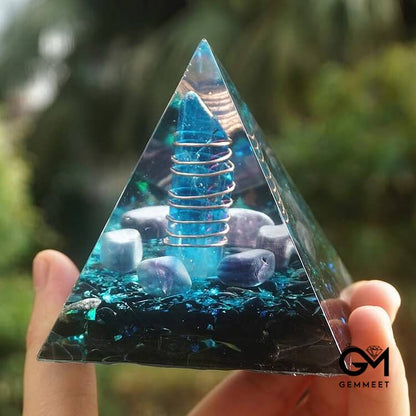 Blue Quartz Pillar With Obsidian Orgone Pyramid