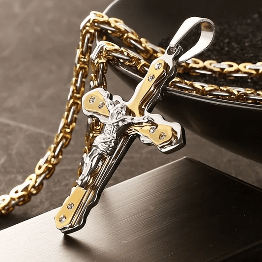 Fashion Men's Goldern Cross Pendant Necklace