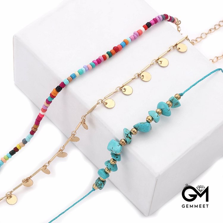 Turquoise Colored Beads Boho Anklet