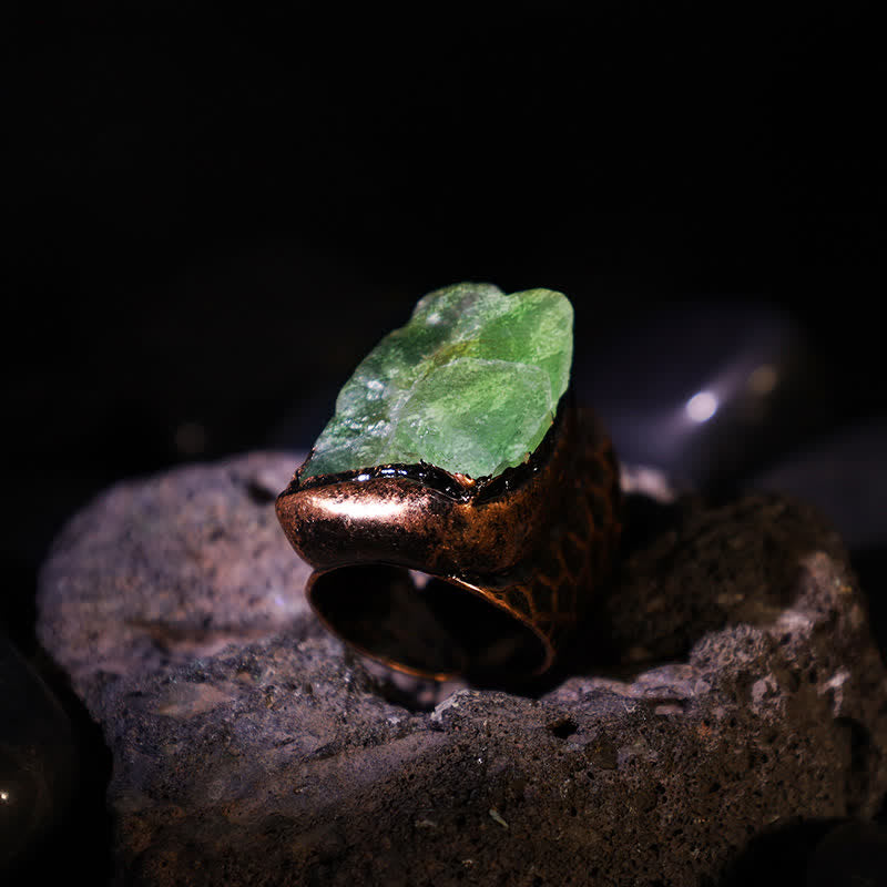 Moldavite Natural Crystal Adjustable Ring