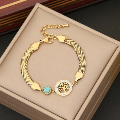 Bohemia Evil Eye Life of Tree & Heart Shape Golden Bracelet