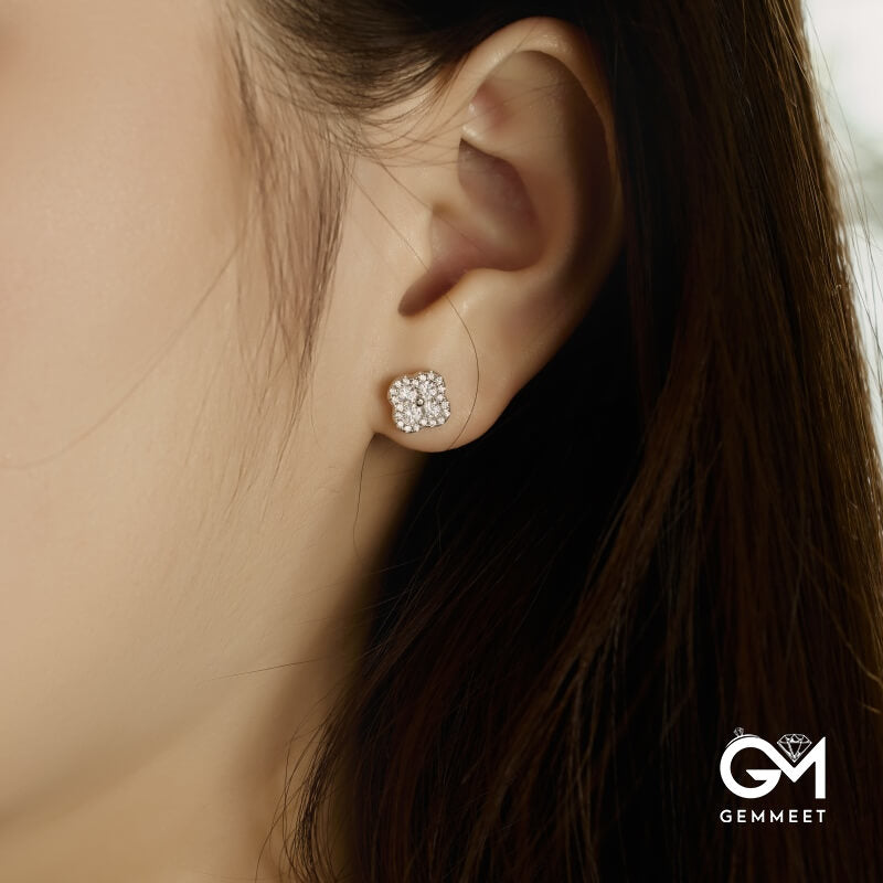 S925 Sterling Silver Leaf Flower Zircon Earrings