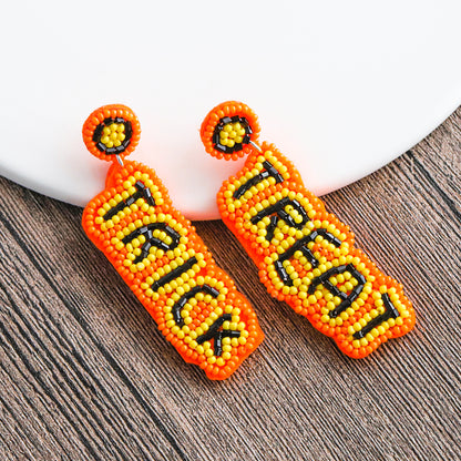 Halloween Letter TRICK Rice Bead Funny Earrings