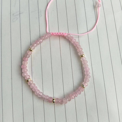 Pink Stone Bead Woven Bracelet