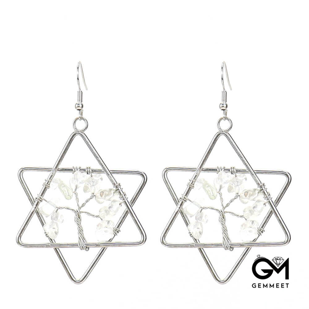 Hexagram Crystal Tree of Life Earrings