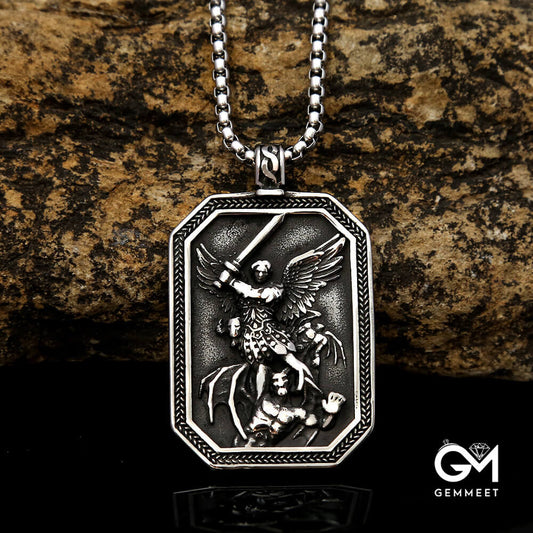 Vintage Stainless Steel Angel Guardian Necklace