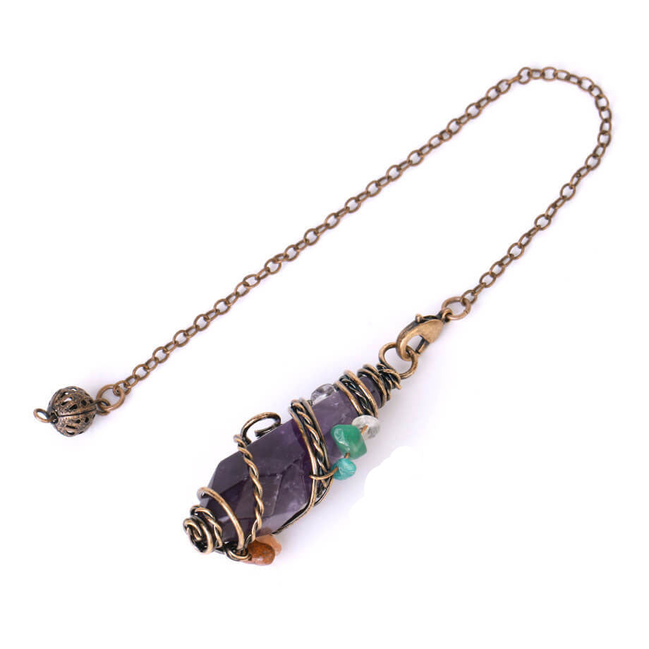 Copper Hand Wound Section Crystal Pillar Diamond Pendant