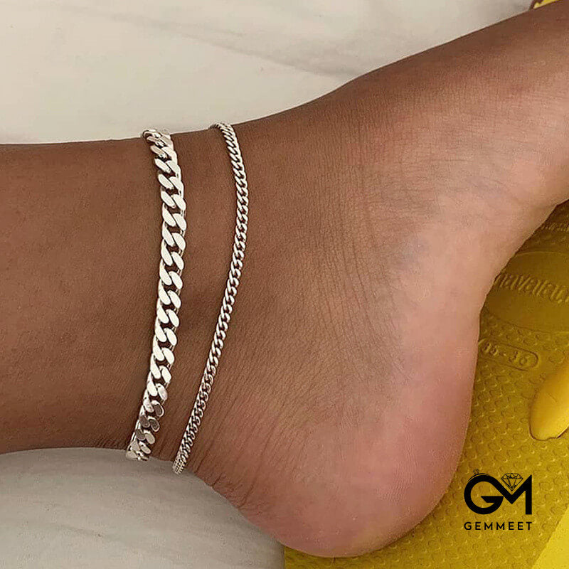 Bohemian Double Alloy Fishbone Chain Anklet