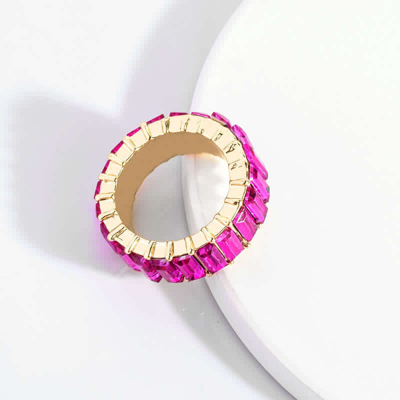 Colorful Gemstone Vertical Baguette Eternity Ring