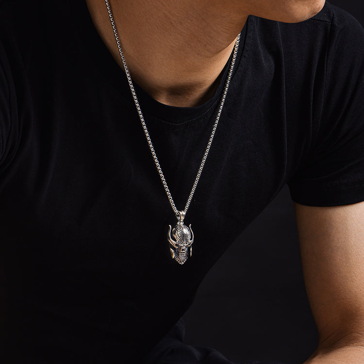 Warrior Skull Vintage Sterling Silver Pendants Necklace