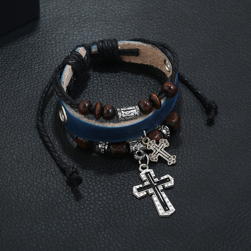 Double Cross Multilayer Leather Bracelet Simple Retro Leather Bracelet