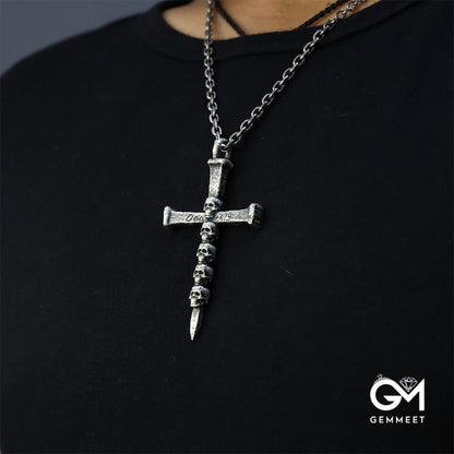 Punk Skull Nail Cross Pendant Necklace