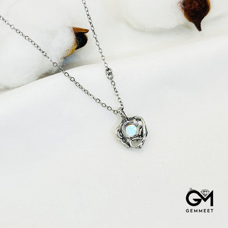 Rose Hollow Moonstone Pendant Necklace