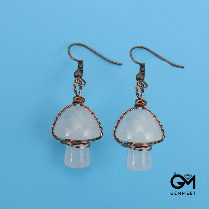 Copper Cute Little Mushroom Crystal Earrings