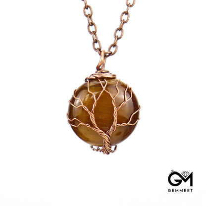 Round Crystal Tree of Life Pendant Necklace