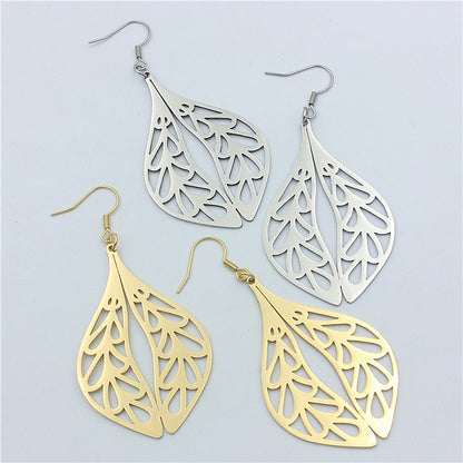 Stainless Steel Double Leaf Pendant with Symmetrical Leaves