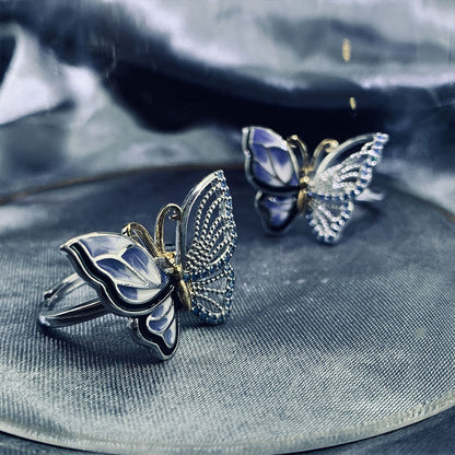 Sweet and Delicate Hollow Diamond Enamel Butterfly Ring