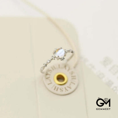 Yellow Gold Dainty Moonstone Minimalist Thin Ring