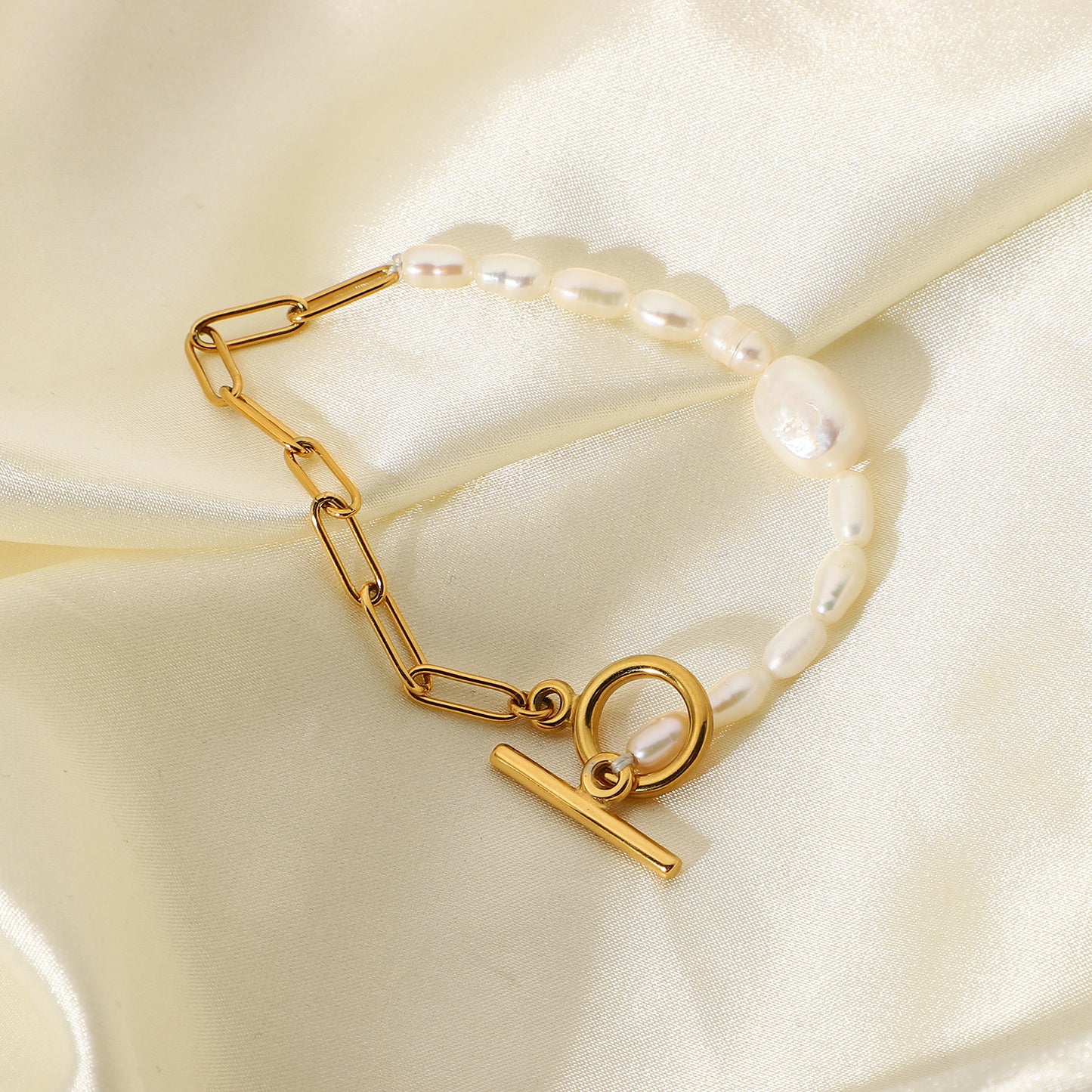 Stainless Steel Pearl Gold OT Buckle Bracelet