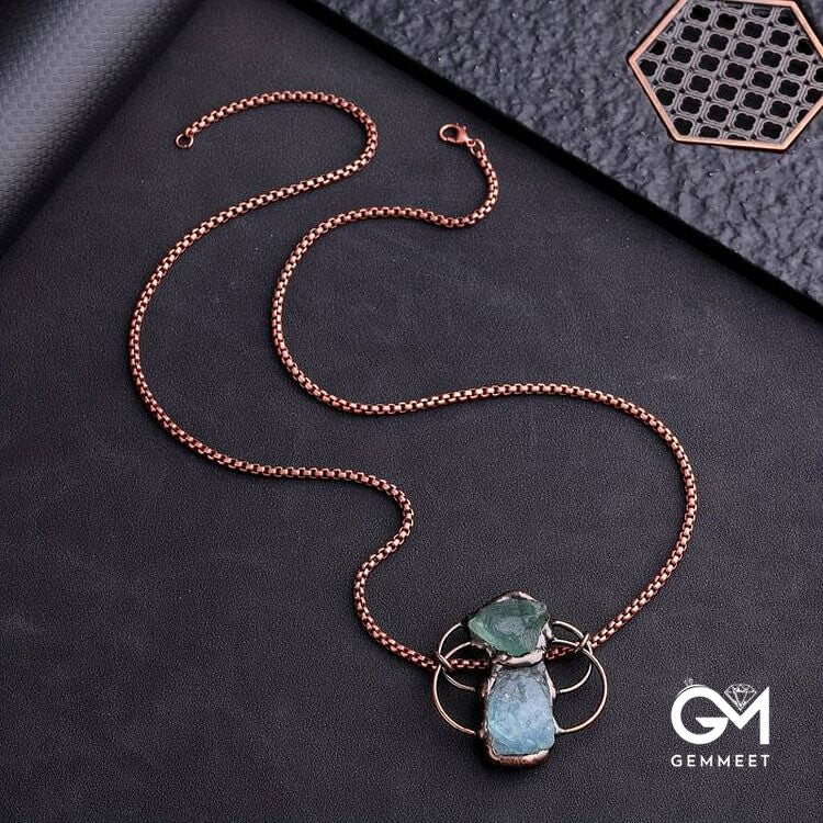 Green Fluorite Aquamarine Combination Pendant Necklace