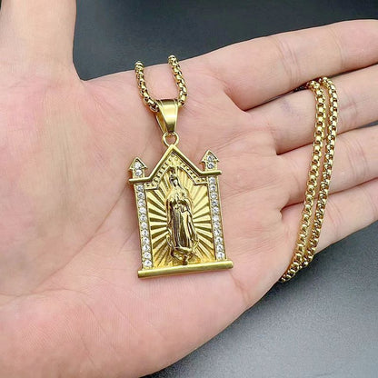 HIPHOP Jewelry Gold Plated Zircon Virgin Mary Pendant