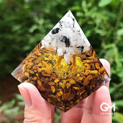 Moonstone with Tiger Eye Tree Of Life Orgone Pyramid