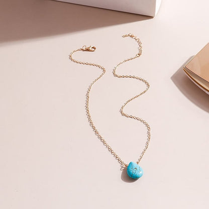 Turquoise Drop Shape Pendant Simple Collarbone Necklace