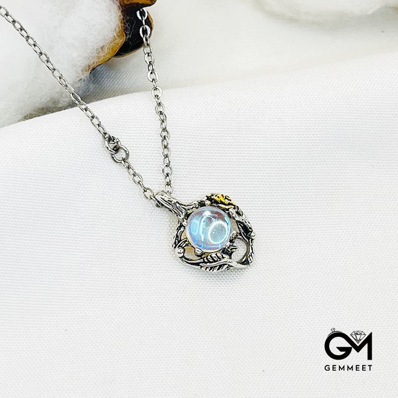 Rose Hollow Moonstone Pendant Necklace