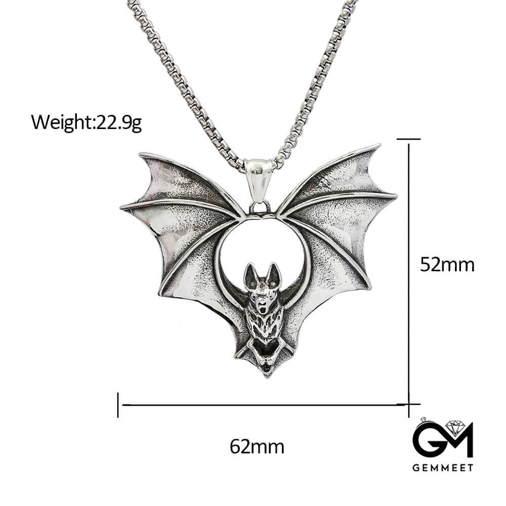 Punk Stainless Steel Vintage Bat Pendant Necklace