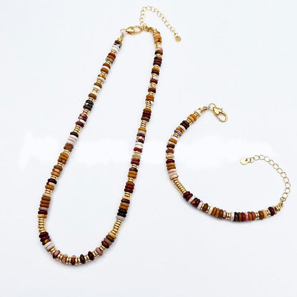 Sunset Frisbee Beaded Natural Agate Clavicle Necklace