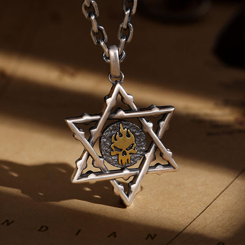 Raging Skull Hollow Hexagram Pendant