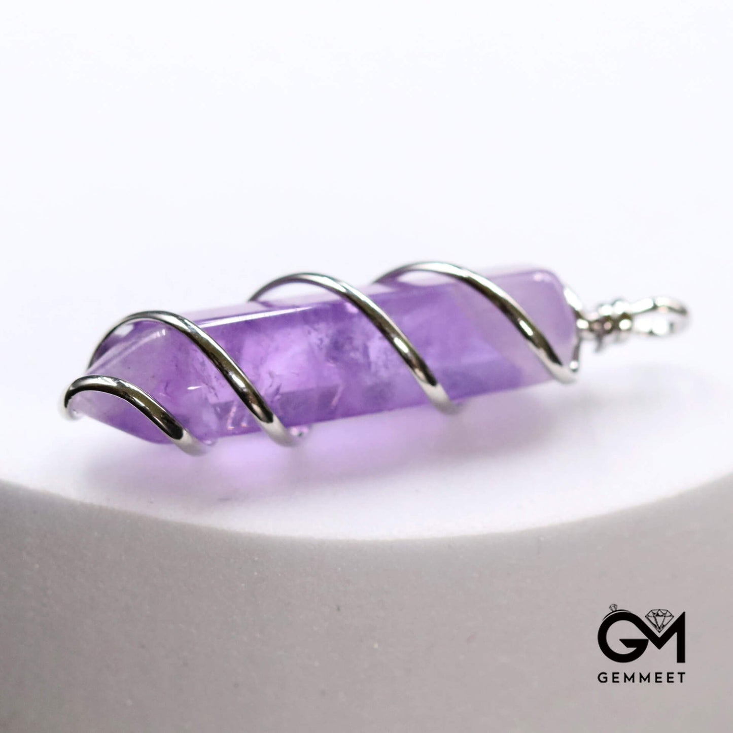 Amethyst Hexagon Spiral Agate Wound Pendant