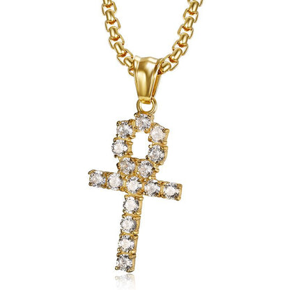 Hip Hop Jewelry Gold Plated Zirconia Ankh Cross Pendant