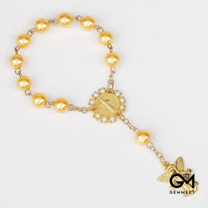 8mm Golden Angel Christianity Pendant Rosary Bead Bracelet