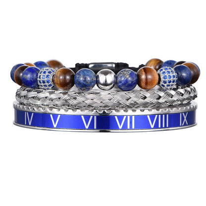 Roman Numeral Conquer Bangle Bracelet Set