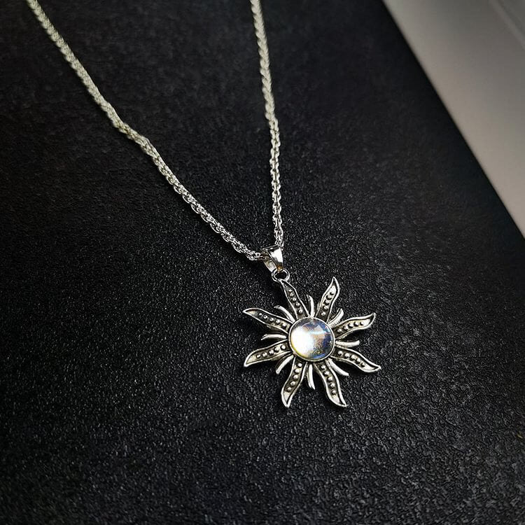 Natural Moonstone Sunflower Pendant Necklace