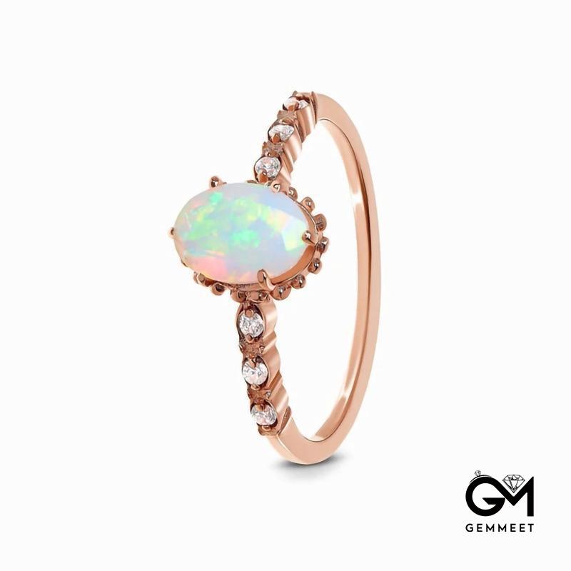 Zircon Rose Gold Oval Moonstone Ring