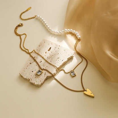 Golden Heart Shape Pendant Chain Necklace