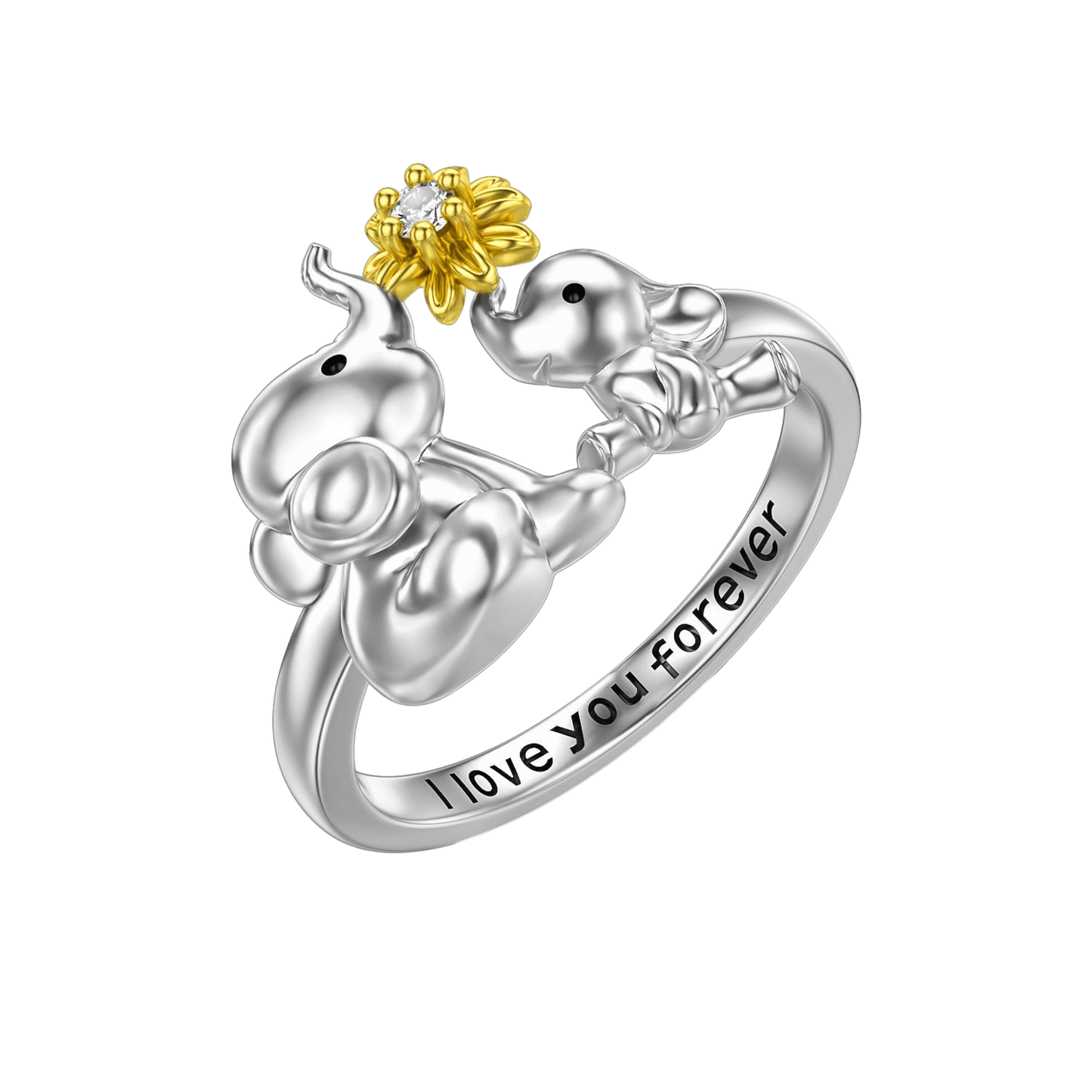 "I Love You Forever" Mother and Child Elephant Daisy Ring