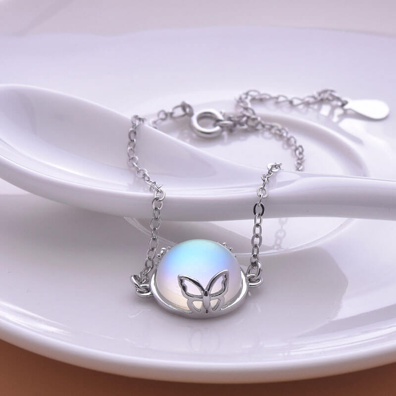 Bud Shape Hollow Butterfly Moonstone Bracelet