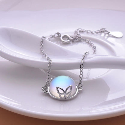 Bud Shape Hollow Butterfly Moonstone Bracelet