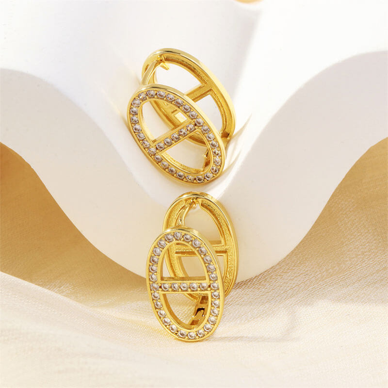 Special Buckle Hollow Oval Full Stones Earring